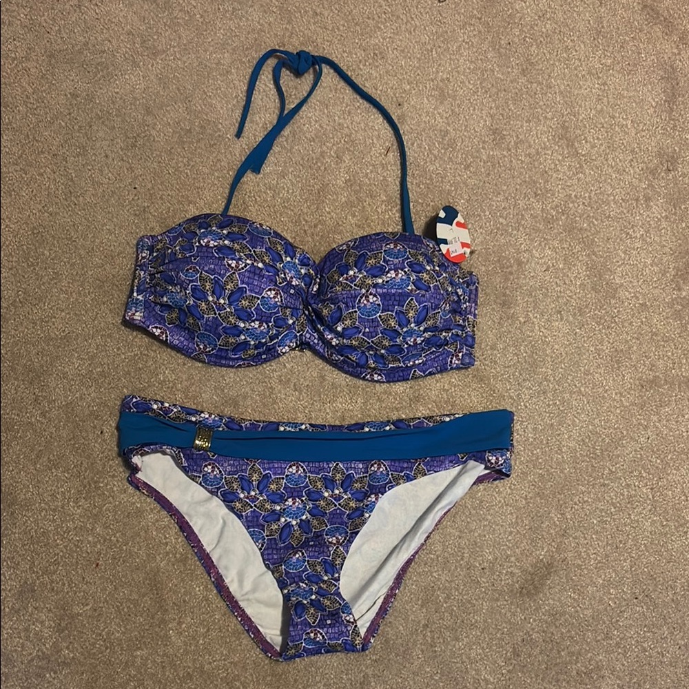 NWT Sun and Sea Blue and Purple Floral Bikini Set Size Large